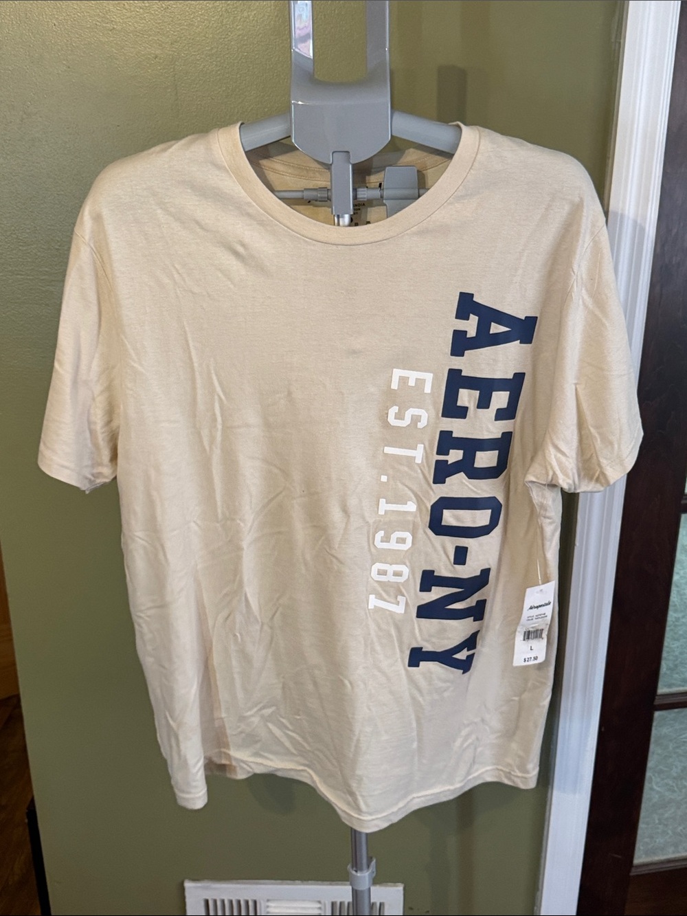 Aeropostale Cream Tee with Navy Aero-NY Vertical Logo